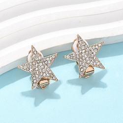 Star Brass Micro Pave Clear Cubic Zirconia Clip-on Earrings, Real 18K Gold Plated, 18.5x18.5mm(EJEW-U049-01G)