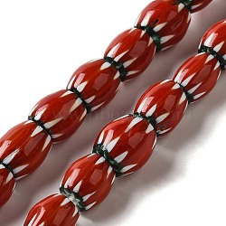Handmade Lampwork Beads, Rondelle, Red, 9~14x8~13mm, Hole: 2mm, about 53~61pcs/strand, 25~25.98''(63.5~66cm)(LAMP-B023-09A-06)