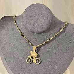 304 Stainless Steel Bicycle Riding Pendant Box Chain Necklaces, Real 18K Gold Plated, 23.35 inch(59.3cm)(NJEW-H055-01G)