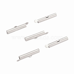 Brass Slide On End Clasp Tubes,  Slider End Caps, Platinum, 26x5mm, Hole: 1mm ,Inner Diameter: 2mm(X-KK-P031-12P)