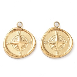 304 Stainless Steel Pendants, Compass Charm, Real 14K Gold Plated, 17.5x15x2.4mm, Hole: 2mm(STAS-L022-378G)