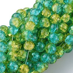 Spray Painted Crackle Glass Beads Strands, Round, Two Tone, Medium Turquoise, 8mm, Hole: 1.3~1.6mm, about 100pcs/strand, 31.4 inch(CCG-Q002-8mm-07)