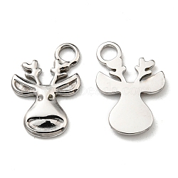 304 Stainless Steel Pendants, Manual Polishing, Christmas Reindeer/Stag Charms, Stainless Steel Color, 16x10x2mm, Hole: 2mm(STAS-Q248-09P)