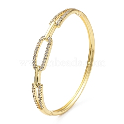 Rack Plating Brass Micro Pave Clear Cubic Zirconia Hollow Oval Hinged Bangles, Cadmium Free & Lead Free, Real 18K Gold Plated, Inner Diameter: 2-3/8x2-1/8 inch(5.95x5.5cm)(BJEW-M300-01G)