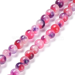 Faceted Rondelle Dyed Natural White Jade Bead Strands, Round, Pink, 8mm, Hole: 1mm, about 47pcs/strand, 14.29''(36.3cm)(G-D073-01F)