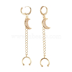 Brass Micro Pave Clear Cubic Zirconia Huggie Hoop Earrings, Cuff Earrings, Long-Lasting Plated, Moon, Real 18K Gold Plated, 76mm, Pin: 0.8mm(ZIRC-Q205-11G)