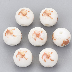 Electroplate Glass Beads, Round with Constellations Pattern, Rose Gold Plated, Leo, 10mm, Hole: 1.2mm(EGLA-S178-11J-04)