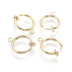 Brass Clip-on Hoop Earrings, For Non-pierced Ears, with Spring Findings, Nickel Free, Real 18K Gold Plated, 16.5~17x12.5x4mm, Hole: 1~1.5mm(X-KK-L169-06G)
