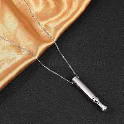 Anti-Tarnish 304 Stainless Steel Cable Chain Breathing Necklaces, Anxiety Relief Whistle Pendant Meditation Necklaces for Women Men, Stainless Steel Color, 18.11 inch(46cm)(NJEW-M050-02P)