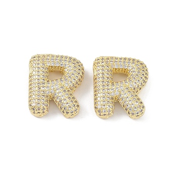 Brass Micro Pave Clear Cubic Zirconia Pendants, Letter R, 23.5x26x7mm, hole: 3.5x2.5mm