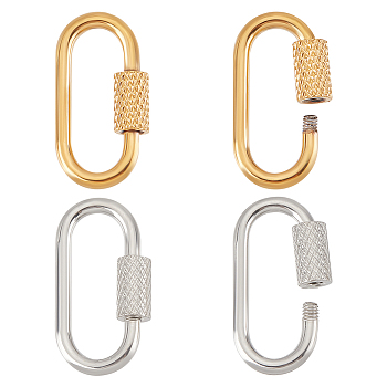 4Pcs 2 Colors Ion Plating(IP) 304 Stainless Steel Screw Carabiner Lock Charms, for Necklaces Making, Oval, Platinum & Golden, 22x11x4mm, Screw: 7x4mm, 2pcs/color