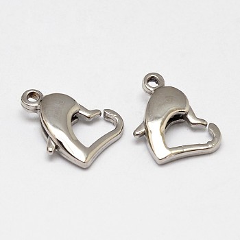 304 Stainless Steel Lobster Claw Clasps, Heart, Stainless Steel Color, 10x14x3.5mm, Hole: 1.5mm