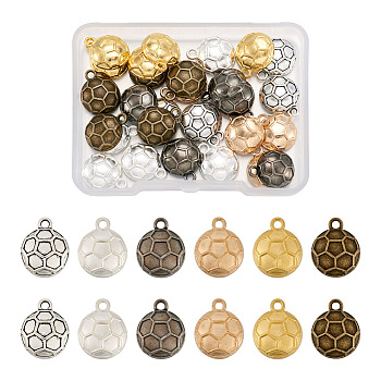 36Pcs 6 Colors Alloy Charms, Cadmium Free & Lead Free, Dome/Half Round with Football Pattern, Mixed Color, 15x12x4mm, Hole: 1.8mm, 6pcs/color
