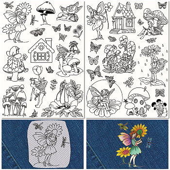 Plastic Water-soluble Embroidery Aid Drawing Sketch, Rectangle, Angel & Fairy, 297x210mmm, 2pcs/set