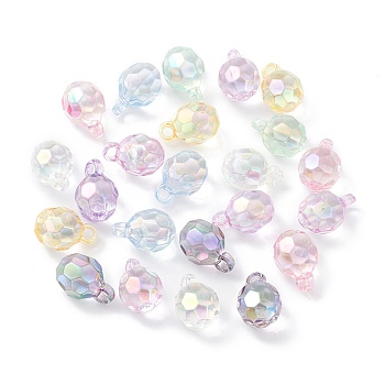 Transparent Acrylic Pendants, Iridescent, AB Color Plated, Ball, Mixed Color, 21x14x14mm, Hole: 3mm