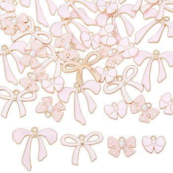 40Pcs 4 Styles Alloy Enamel Pendants, Bowknot, Pink, 11~26.5x14~26x1.5~3.8mm, Hole: 1.5~1.6mm, 10pcs/style