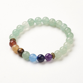 Yoga Chakra Jewelry, Natural Green Aventurine Beads Stretch Bracelets, 2-1/8~2-3/8 inch(55~60mm)