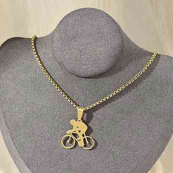 304 Stainless Steel Bicycle Riding Pendant Box Chain Necklaces, Real 18K Gold Plated, 23.35 inch(59.3cm)