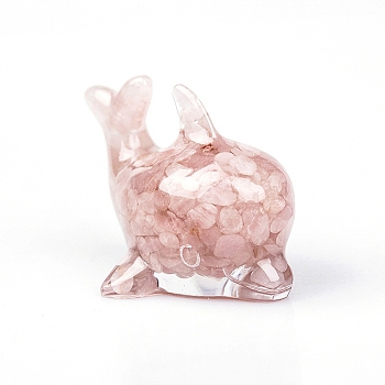 Natural Rose Quartz Chips Inside Dolphin Display Decorations, Figurine Home Decoration, 80x60x56mm