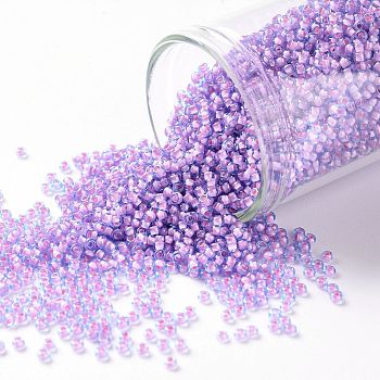 TOHO Round Seed Beads, Japanese Seed Beads, (937) Inside Color Aqua/Bubble Gum Pink Lined, 15/0, 1.5mm, Hole: 0.7mm, about 3000pcs/bottle, 10g/bottle