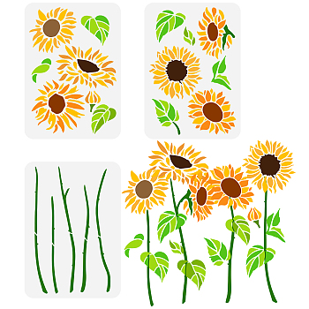 3Pcs 3 Styles PET Hollow Out Drawing Painting Stencils, for DIY Scrapbook, Photo Album, Flower Pattern, 297x210mm, 1pc/style