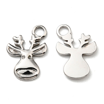 304 Stainless Steel Pendants, Manual Polishing, Christmas Reindeer/Stag Charms, Stainless Steel Color, 16x10x2mm, Hole: 2mm