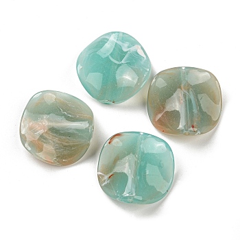 Opaque Acrylic Beads, Wave Flat Round, Turquoise, 24x6mm, Hole: 1.8mm, about 255pcs/500g