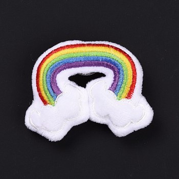 Rainbow with Cloud Cotton & Non-Woven Fabric Brooch, Cartoon Doll Iron Lapel Pin for Girl Women, Colorful, 55x68x16mm, pin: 0.4mm