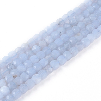 Natural Blue Lace Agate Beads Strands, Faceted, Cube, 4x4x4mm, Hole: 0.7mm, about 95pcs/strand, 15.55 inch(39.5cm)