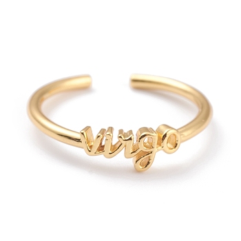 Constellation/Zodiac Sign Brass Cuff Rings, Open Rings, Real 18K Golden Plated, Virgo, US Size 7 1/4(17.5mm), word: 11x4.5mm