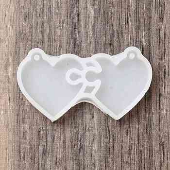 Heart Puzzle DIY Pendant Silicone Molds, Resin Casting Molds, for UV Resin & Epoxy Resin Jewelry Making, White, 34x61x8.5mm, Hole: 2.2mm, Inner Diameter: 32x59mm