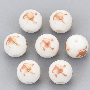 Electroplate Glass Beads, Round with Constellations Pattern, Rose Gold Plated, Leo, 10mm, Hole: 1.2mm