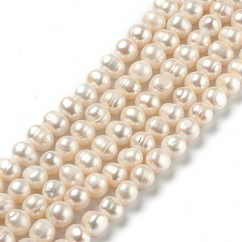 Natural Cultured Freshwater Pearl Beads Strands, Round, Bisque, 8~11mm, Hole: 0.6mm, about 42pcs/strand, 13.98 inch(35.5cm)