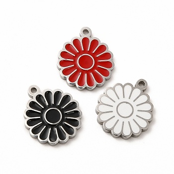 304 Stainless Steel Enamel Charms, Daisy, Mixed Color, 14x12x1mm, Hole: 1.2mm