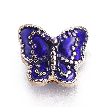 Alloy Beads, with Enamel, Butterfly, DarkBlue, Light Gold, 10.3x12x5.9mm, Hole: 1.8mm(ENAM-ZH5100-1)