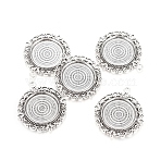 Tibetan Style Pendant Cabochon Settings, Cadmium Free & Lead Free, Flower, Antique Silver, 43x39x3mm, Hole: 3mm, Tray: 25mm(TIBEP-R129-AS-LF)
