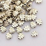 Tibetan Style Alloy Beads, Leaf, Cadmium Free & Nickel Free & Lead Free, Antique Silver, 7x7x3mm, Hole: 1mm(K084Q042)