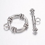 Tibetan Style Alloy Toggle Clasps, Ring, Antique Silver, Ring: 23.5x19x2mm, Hole: 3mm, Bar: 27.5x8.5x4.5mm, Hole: 3mm(PALLOY-G117-09AS)