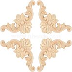 Natural Solid Wood Carved Onlay Applique Craft, Unpainted Onlay Furniture Home Decoration, Triangle, BurlyWood, 82x82x7mm(WOOD-FH0001-21)