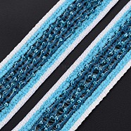 Nylon Ribbon, with Glass Seed Beads, Steel Blue, 3/4 inch(19~20mm)(SRIB-N005-001E)