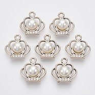 UV Plating ABS Plastic Pendants, with ABS Plastic Imitation Pearl, Light Gold, Crown, Creamy White, 19x19x10.5mm, Hole: 2mm(KY-T016-11)