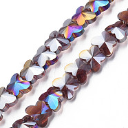 Electroplate Transparent Glass Beads Strands, AB Color Plated, Faceted, Butterfly, Old Rose, 8x10x6mm, Hole: 1mm, about 100pcs/strand, 28.74 inch(73cm)(EGLA-N002-20A-C02)