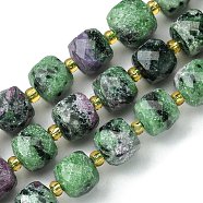 Natural Ruby in Zoisite Beads Strands, with Seed Beads, Faceted Cube, 8~9x8~9x8~9mm, Hole: 0.9~1mm, about 35~39pcs/strand, 14.80''~15.16''(37.6~38.5cm)(G-Q010-A02-01)