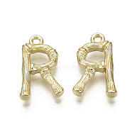 Alloy Pendants, Cadmium Free & Nickel Free & Lead Free, Bamboo Initial Letter, Real 18K Gold Plated, Letter.R, R:16.5x10.5x3mm, Hole: 1.5mm(X-PALLOY-S137-001R-NR)