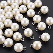 Resin Pendants, Imitation Pearl, with Platinum Tone Iron Loop, Round, Creamy White, 16.5x12mm, Hole: 2mm(RESI-N029-004)