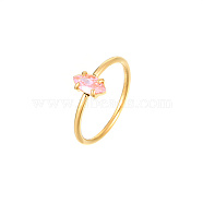 Horse Eye Cubic Zirconia Finger Ring, Golden Stainless Steel Ring, Pink, Horse Eye: 8x4.5mm(JL0254-6)