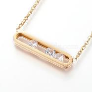 304 Stainless Steel Pendant Necklaces, with Cubic Zirconia and Lobster Claw Clasps, Cable Chains, Rectangle, Golden, 17.3 inch(44cm)(NJEW-P206-20G)