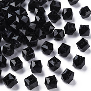 Opaque Acrylic Beads, Faceted, Square, Black, 10x10x9mm, Hole: 2mm, about 1068pcs/500g(MACR-S373-112B-A01)