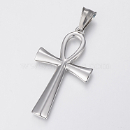 304 Stainless Steel Pendants, Ankh Cross, Stainless Steel Color, 44.5x25x3mm, Hole: 10x4mm(STAS-H433-02P)