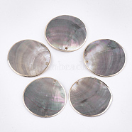 Electroplate Black Lip Shell Pendants, Flat Round, Gray, 44.5~45x1~3mm, Hole: 1.8mm(SHEL-S274-87-A)
